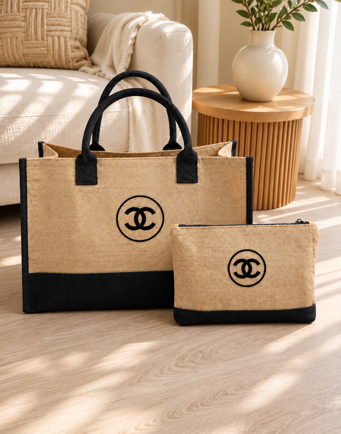 Ensemble plage en jute