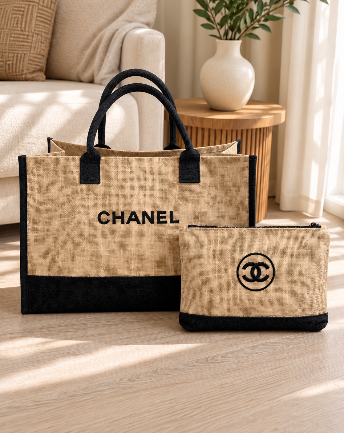 Ensemble plage en jute