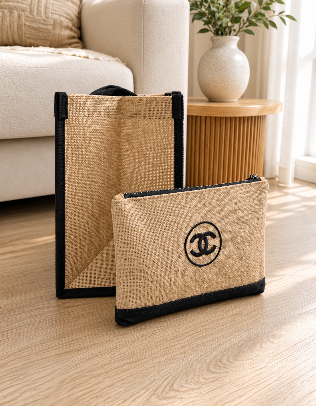 Ensemble plage en jute